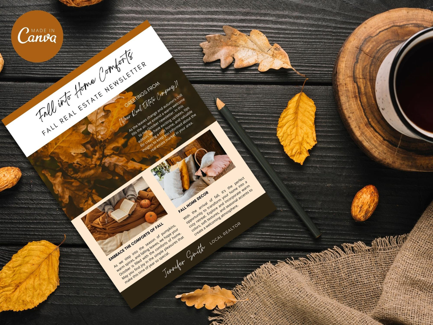 Real Estate Modern Fall Real Estate Newsletter 2023 - Elegantly designed newsletter template for immersing clients in the beauty of fall, sharing updates, expressing gratitude, and connecting with your real estate audience.