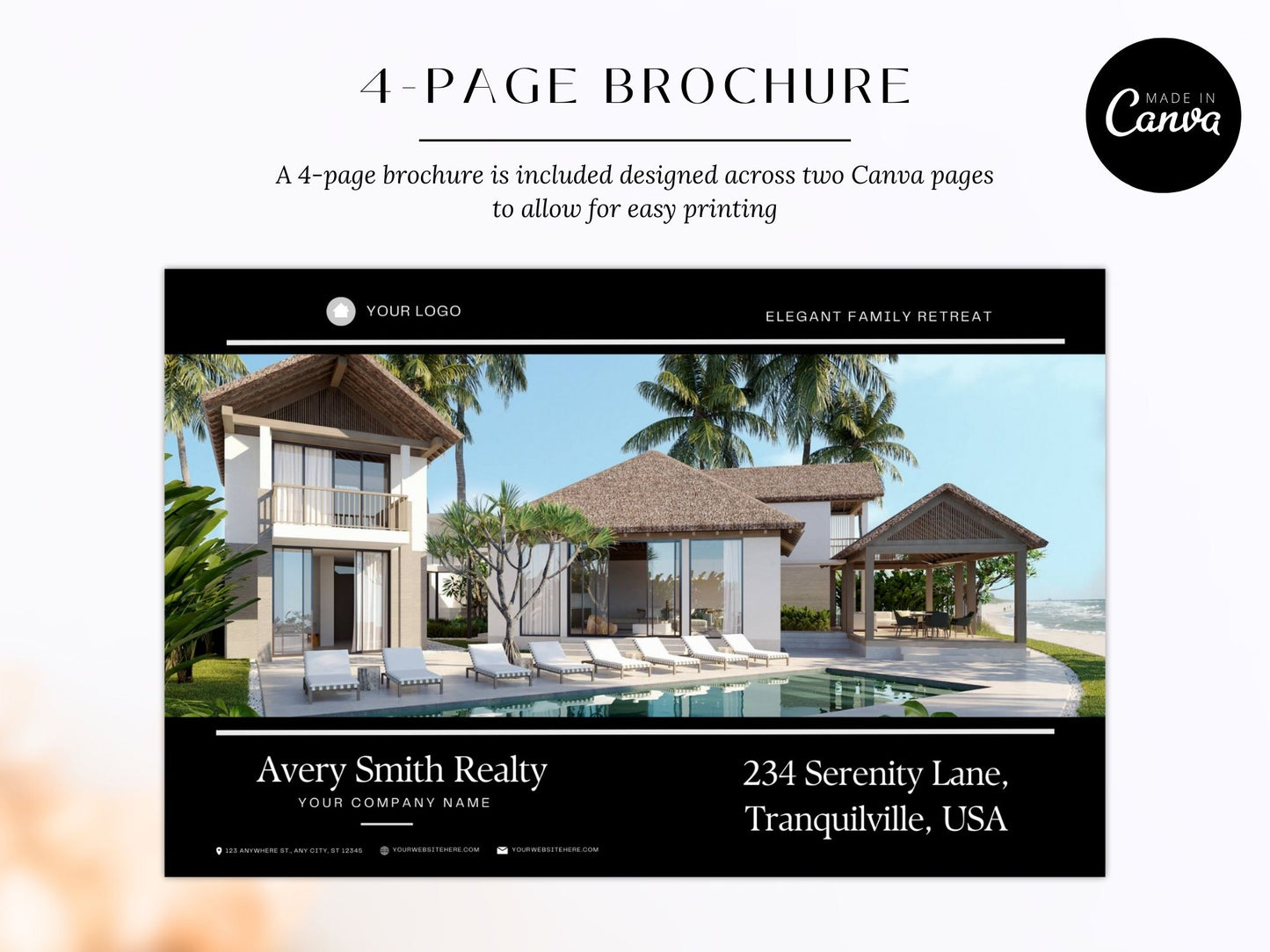 Real Estate Black Luxury Property Brochure - Sleek and sophisticated design showcasing premium properties in an elegant black theme, making it a standout marketing tool for luxury real estate presentations.