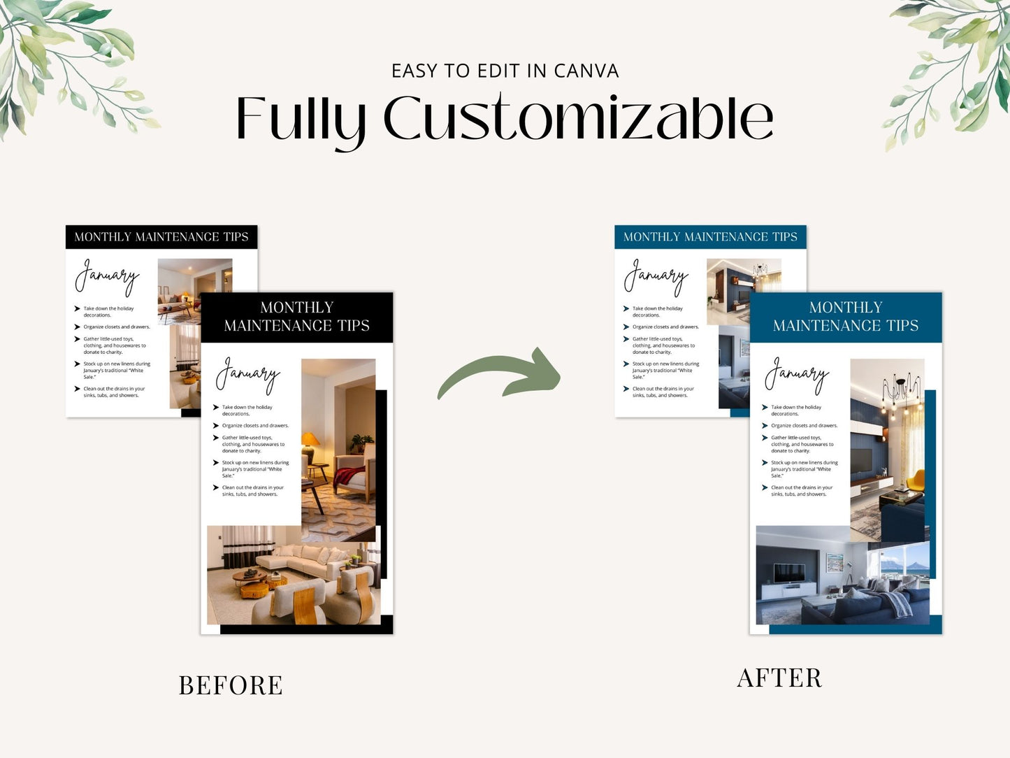 Monthly Maintenance Tips Instagram Post & Stories - Beautifully designed templates with home maintenance advice.