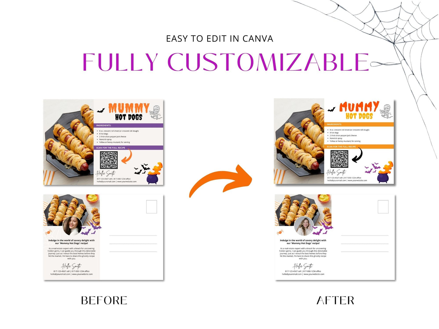 Real Estate Halloween Recipe Postcard Bundle - Delightful bundle combining spooky design with mouthwatering recipes for a unique and engaging way to express seasonal greetings and foster connections with clients during the Halloween season.