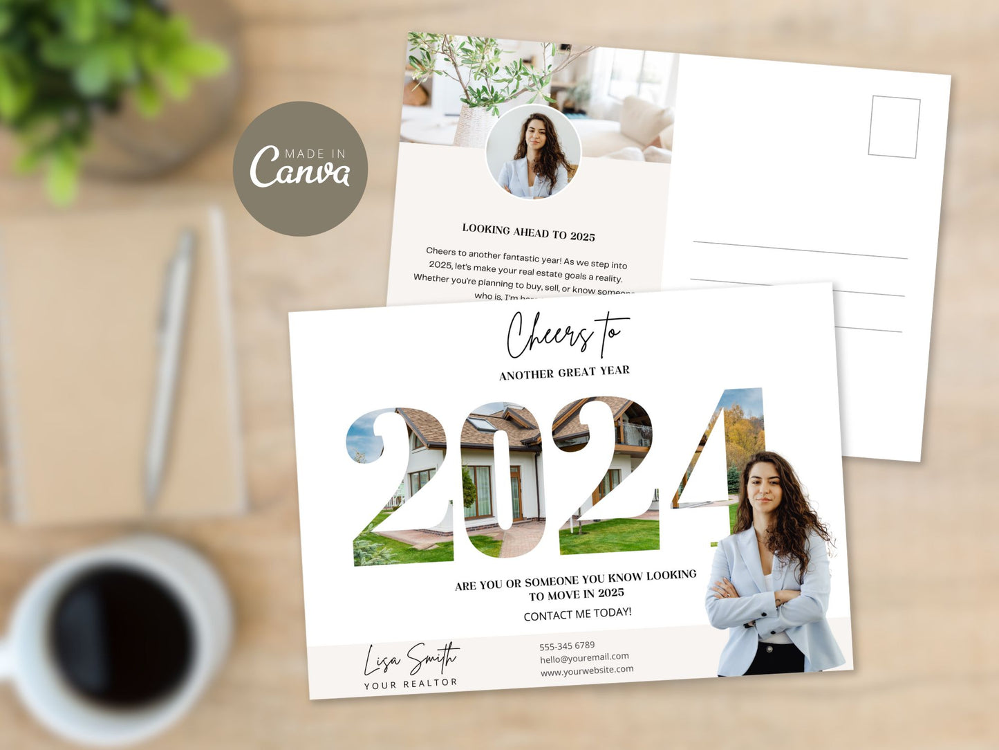 2024 Year in Review postcard showcasing real estate achievements and milestones in a 5x7 design.