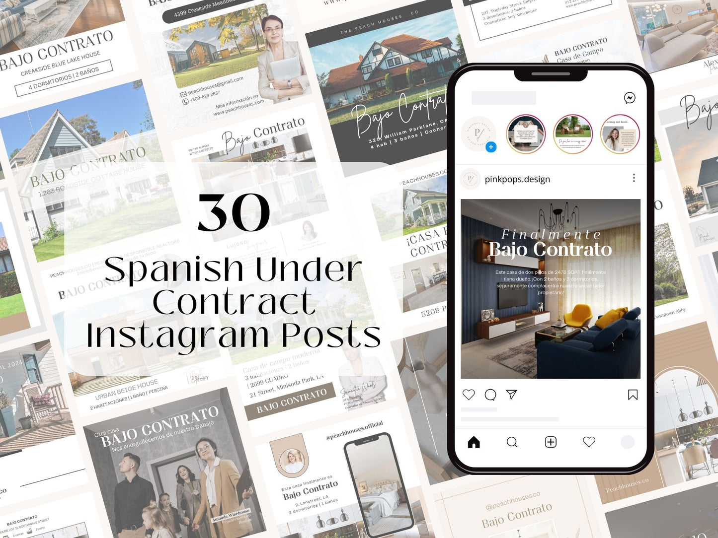 Spanish Under Contract Instagram Posts Vol 01- Templates for sharing under contract properties with Spanish-speaking clients.