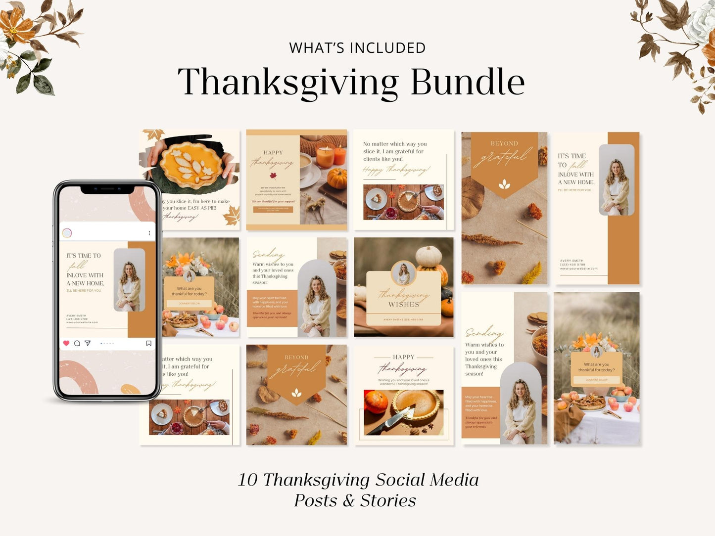 Real Estate Thanksgiving Bundle - Comprehensive collection of eye-catching designs for expressing gratitude and boosting your real estate marketing this Thanksgiving.