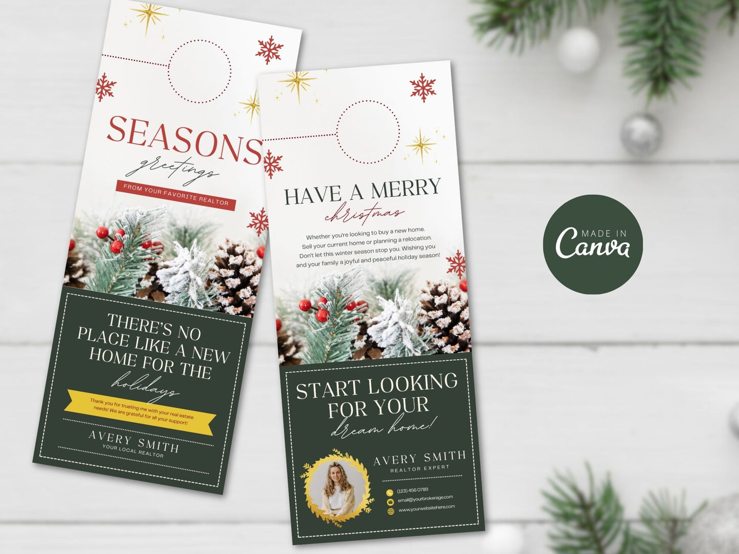 Real Estate Seasons Greeting Christmas Door Hanger - Green: Deck the Doors with Festive Holiday Greetings for Clients and the Community