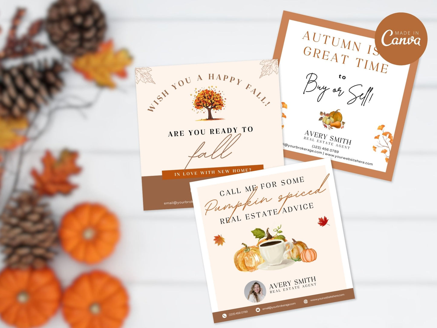 Autumn-themed pop by tags for real estate marketing and client gifts.