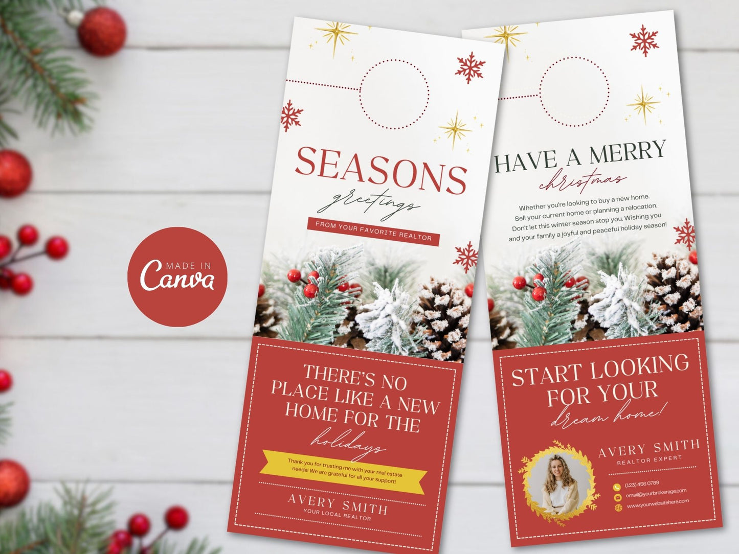 Real Estate Seasons Greeting Christmas Door Hanger - Red: Spreading Festive Holiday Cheer to Clients and the Community