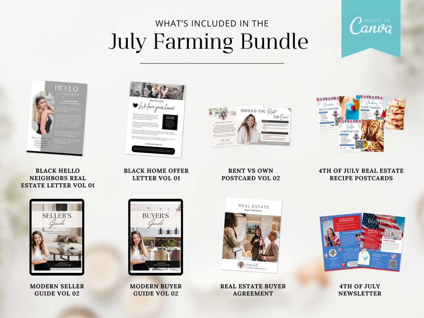 Real Estate July Farming Bundle - Comprehensive marketing materials for real estate farming campaigns.