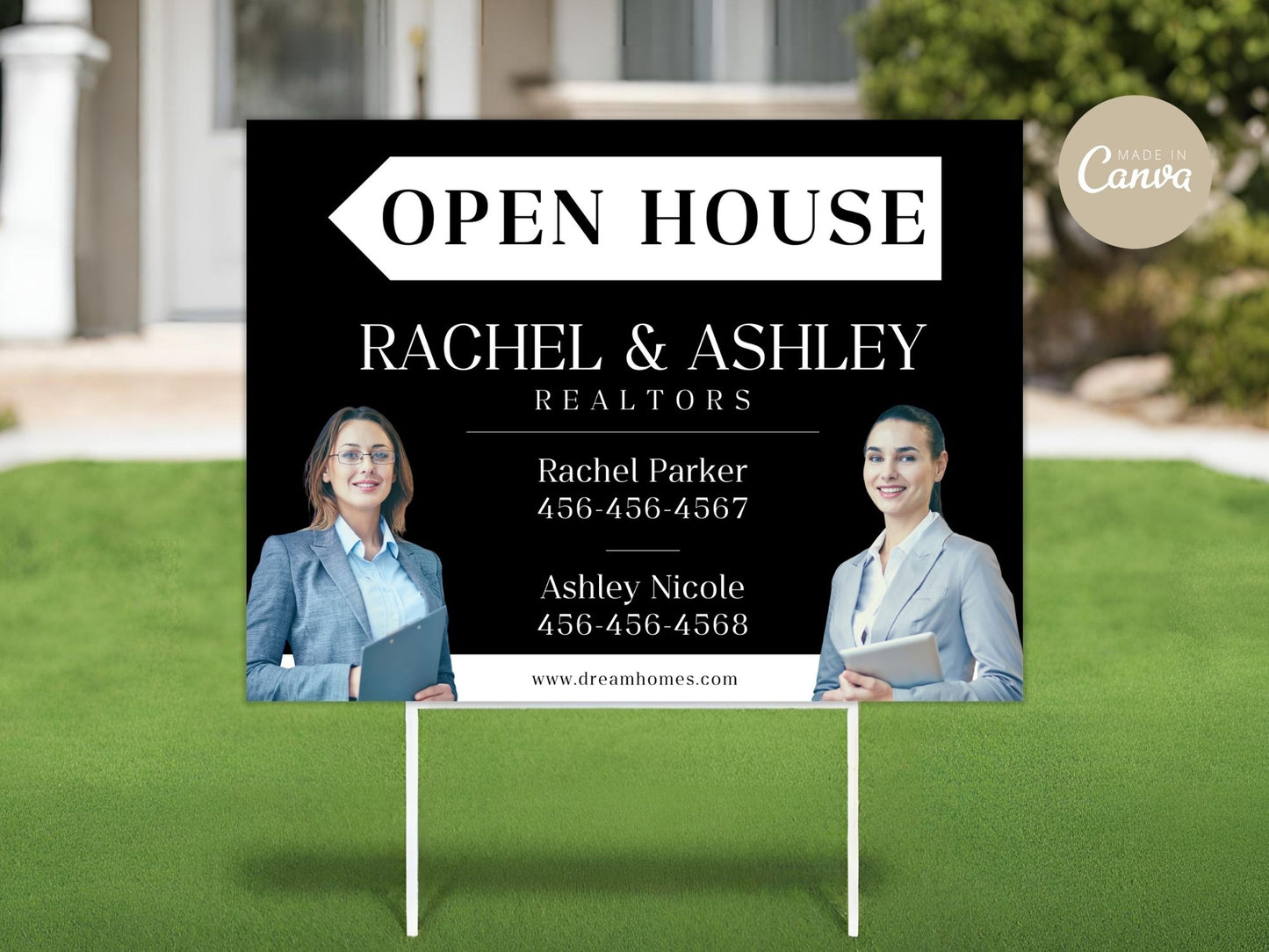 Black Multiple Agents Open House Sign (18 x 24)- Sleek and durable sign for promoting open houses with multiple agents.