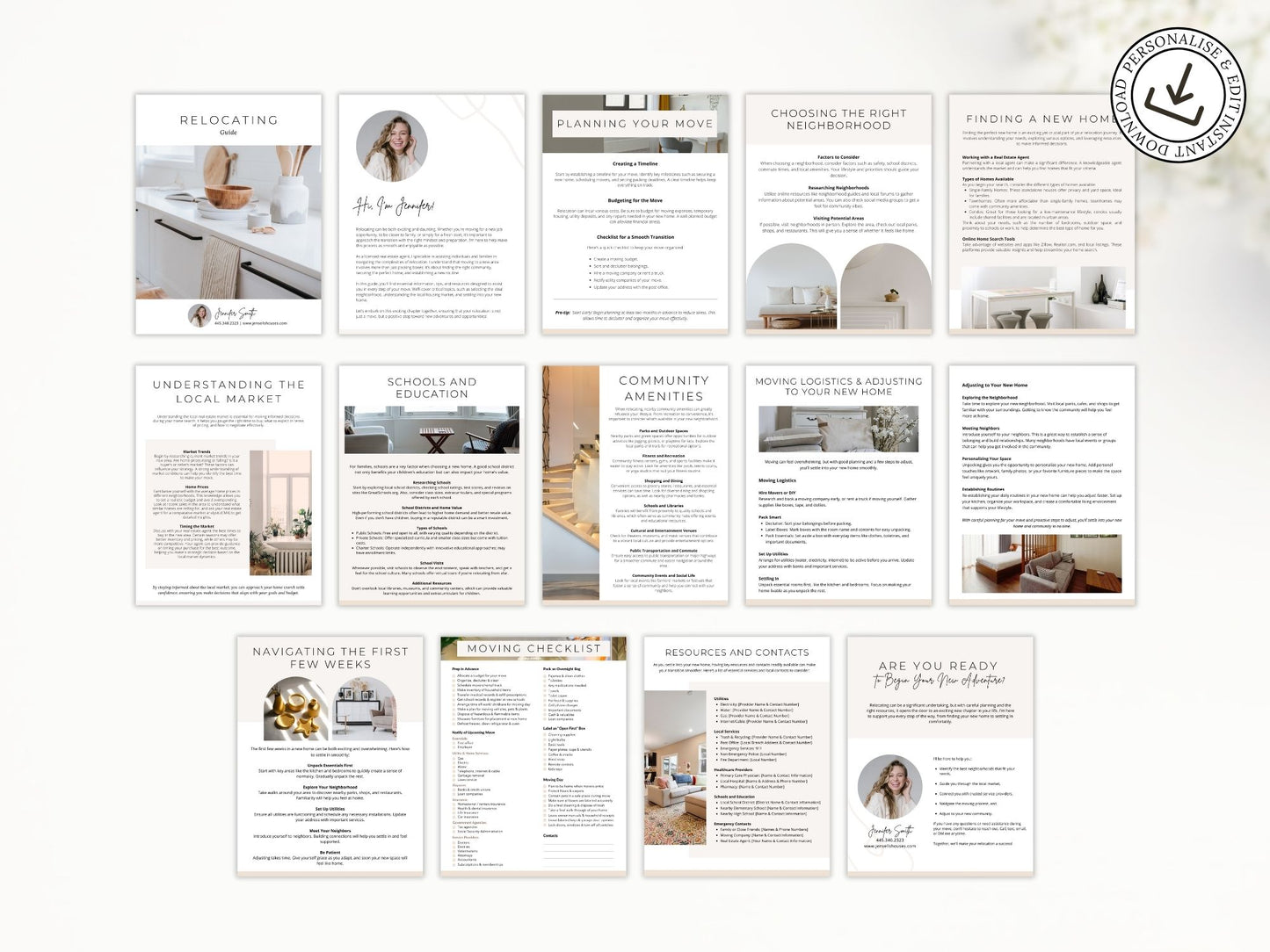 Minimal Relocating Guide template offering tips and assistance for homebuyers relocating.