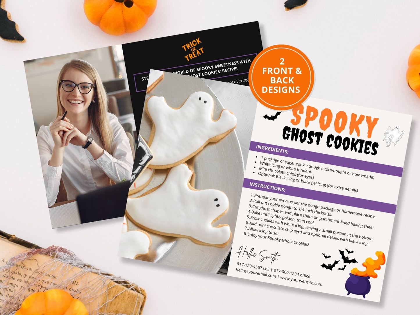 Real Estate Spooky Ghost Cookies Halloween Recipe Postcard - Delightful postcard featuring a fun and easy recipe for spooky ghost cookies, creating a memorable and engaging way to express seasonal greetings during Halloween
