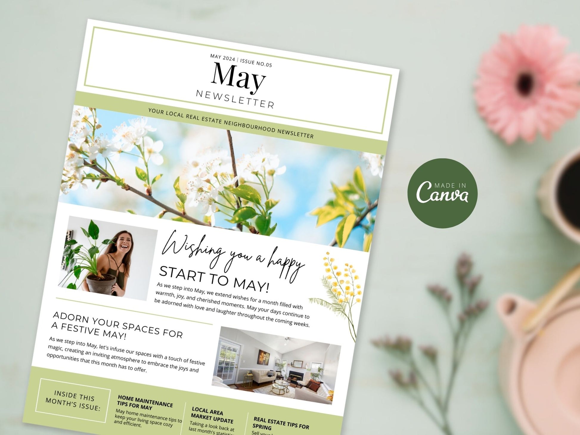 Minimal May Newsletter 2024 - Clean and modern real estate newsletter template for impactful communication.