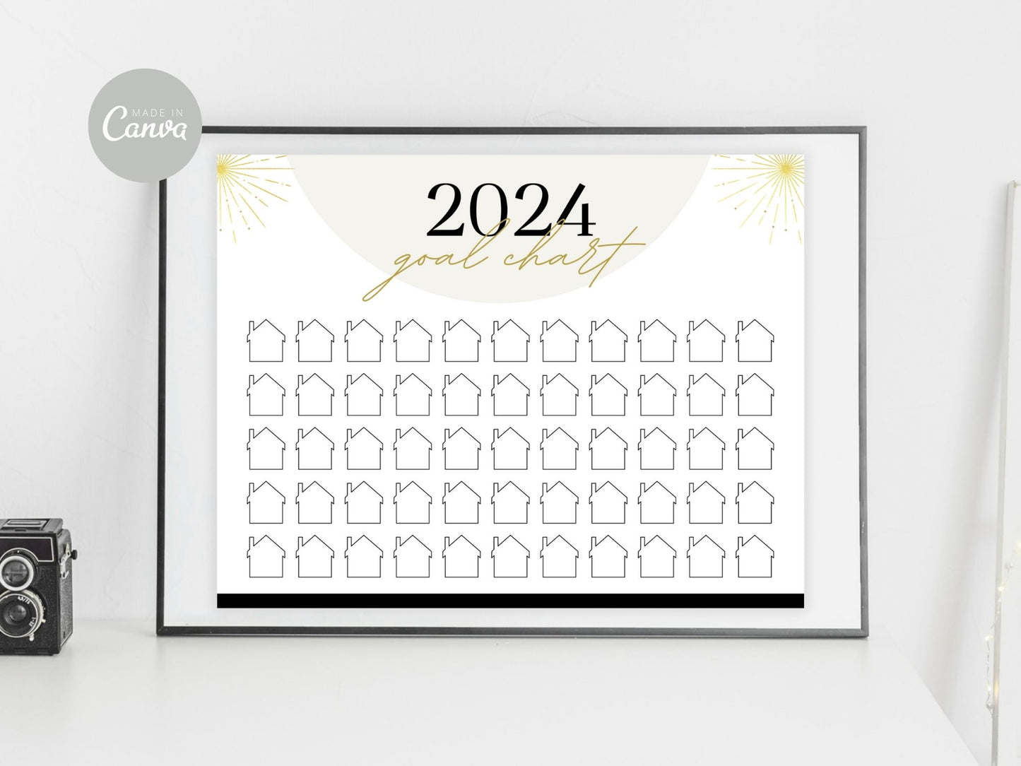 Real Estate Gold 2024 Realtor Goal Chart - Eye-catching chart for goal setting and tracking in a luxurious gold theme, providing a stylish and motivational tool for achieving real estate milestones.