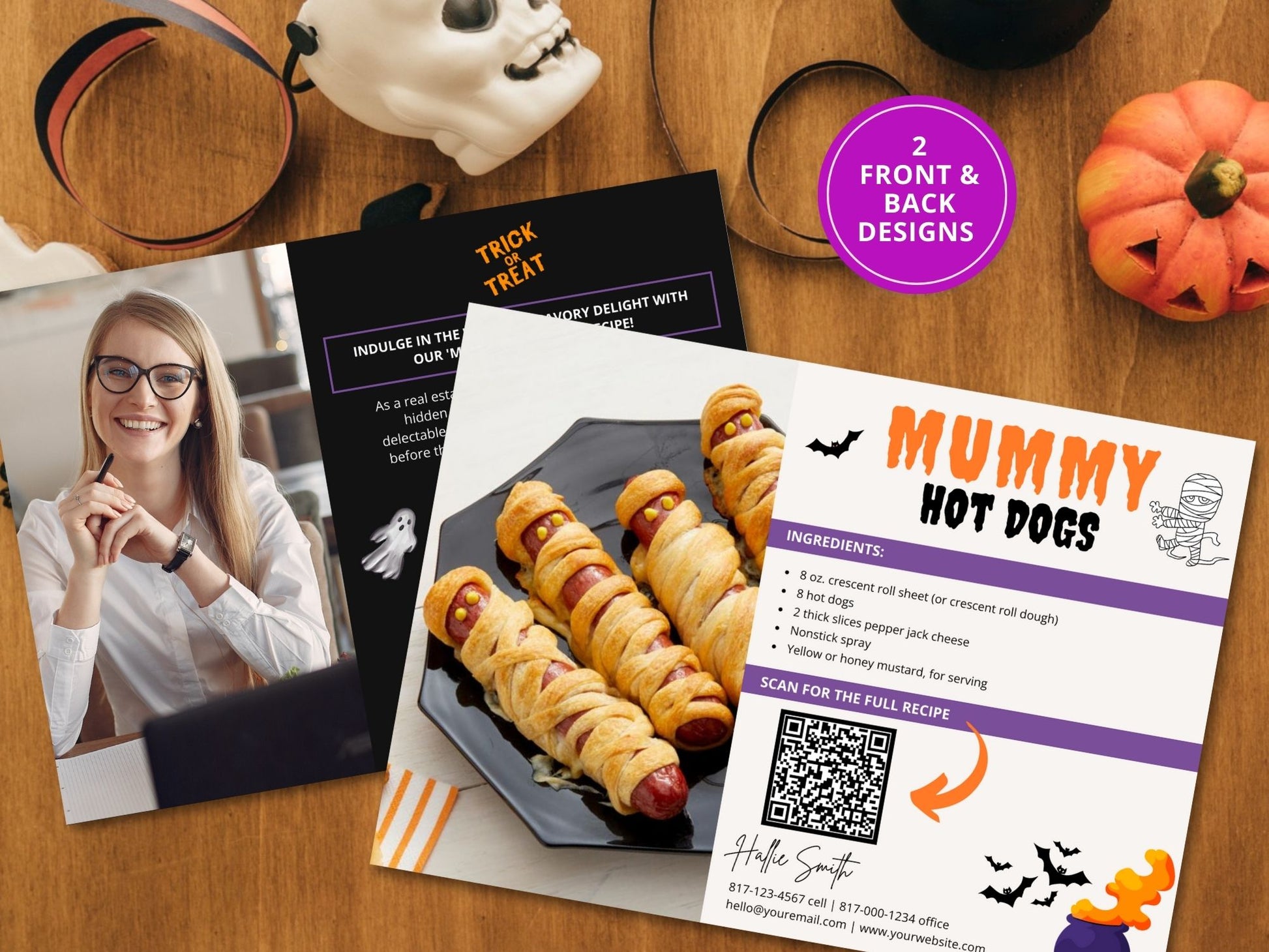 Real Estate Halloween Recipe Postcard Bundle - Delightful bundle combining spooky design with mouthwatering recipes for a unique and engaging way to express seasonal greetings and foster connections with clients during the Halloween season.