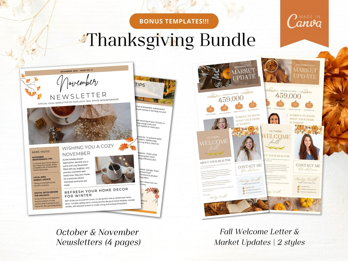 Real Estate Thanksgiving Bundle - Comprehensive collection of eye-catching designs for expressing gratitude and boosting your real estate marketing this Thanksgiving.