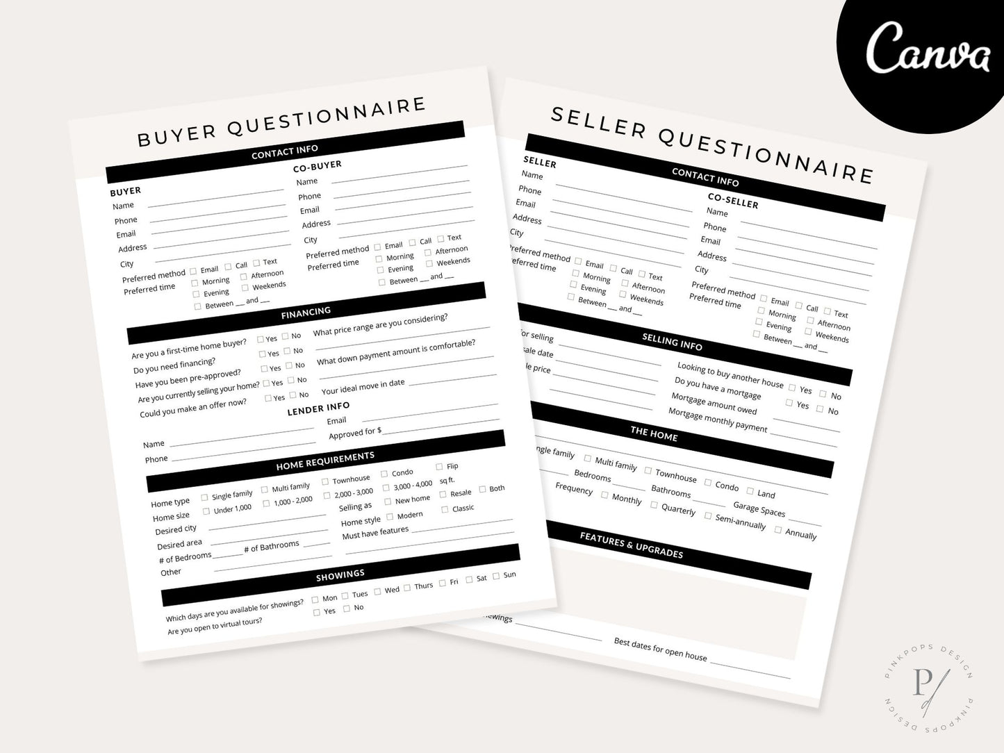 Luxury Black Buyer & Seller Questionnaire - Sophisticated real estate template for discerning property transactions.