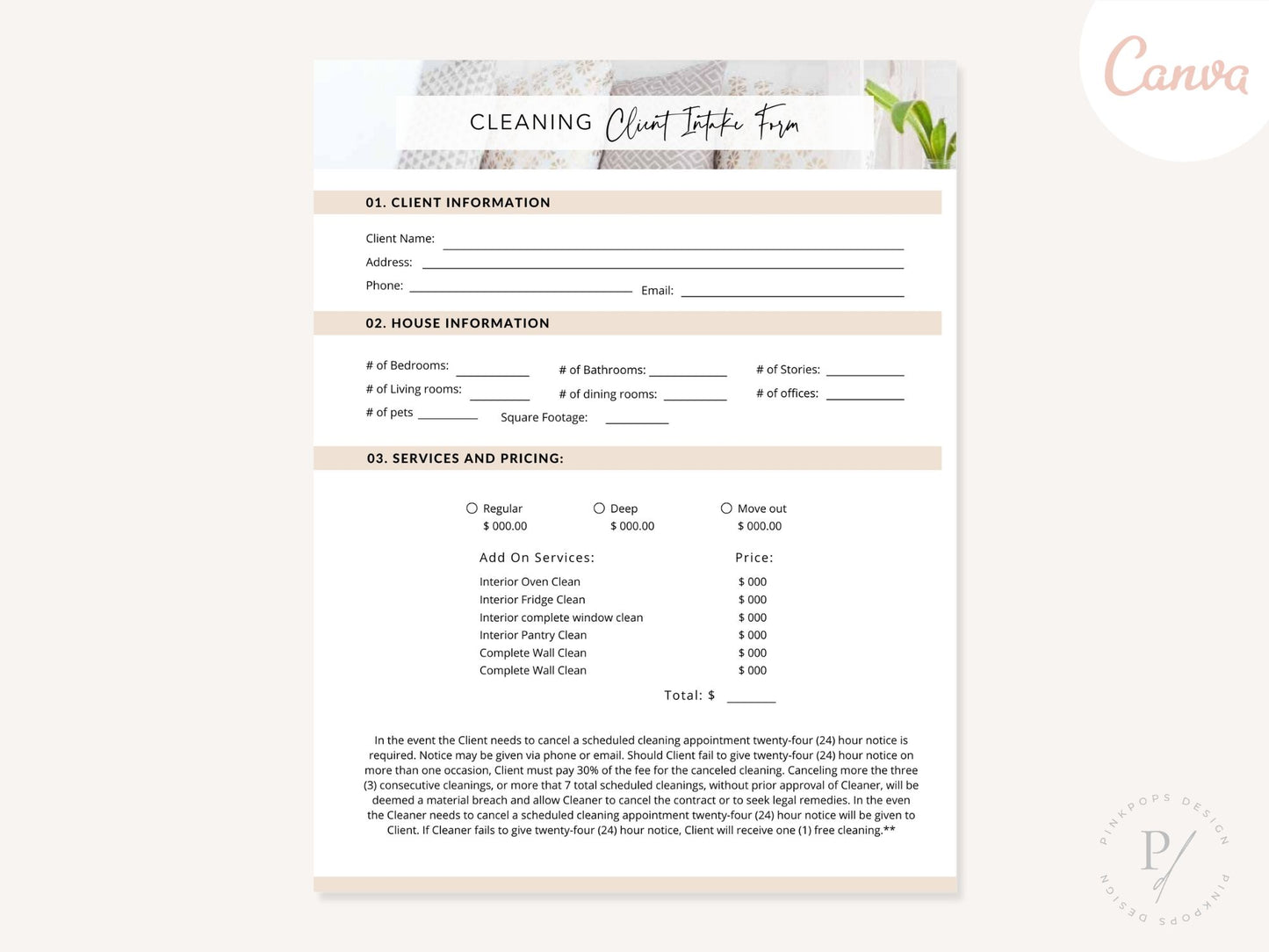 Cleaning Client Intake Form - Editable template for efficient client onboarding, gathering essential information to tailor and provide exceptional cleaning services based on individual needs and preferences.
