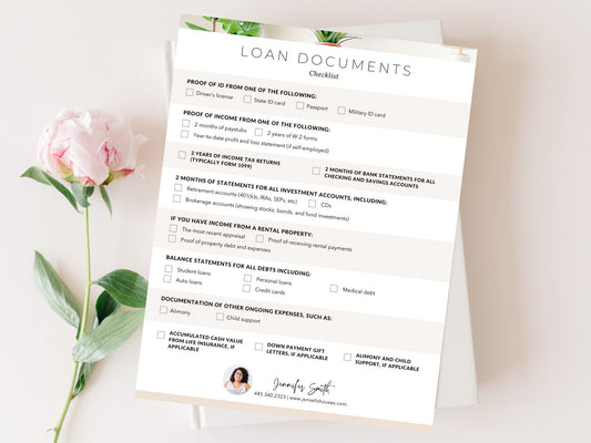 Real Estate Loan Documents Checklist - Editable template for facilitating a smooth loan process and ensuring buyers and sellers are well-prepared for the application and approval process in the real estate journey.