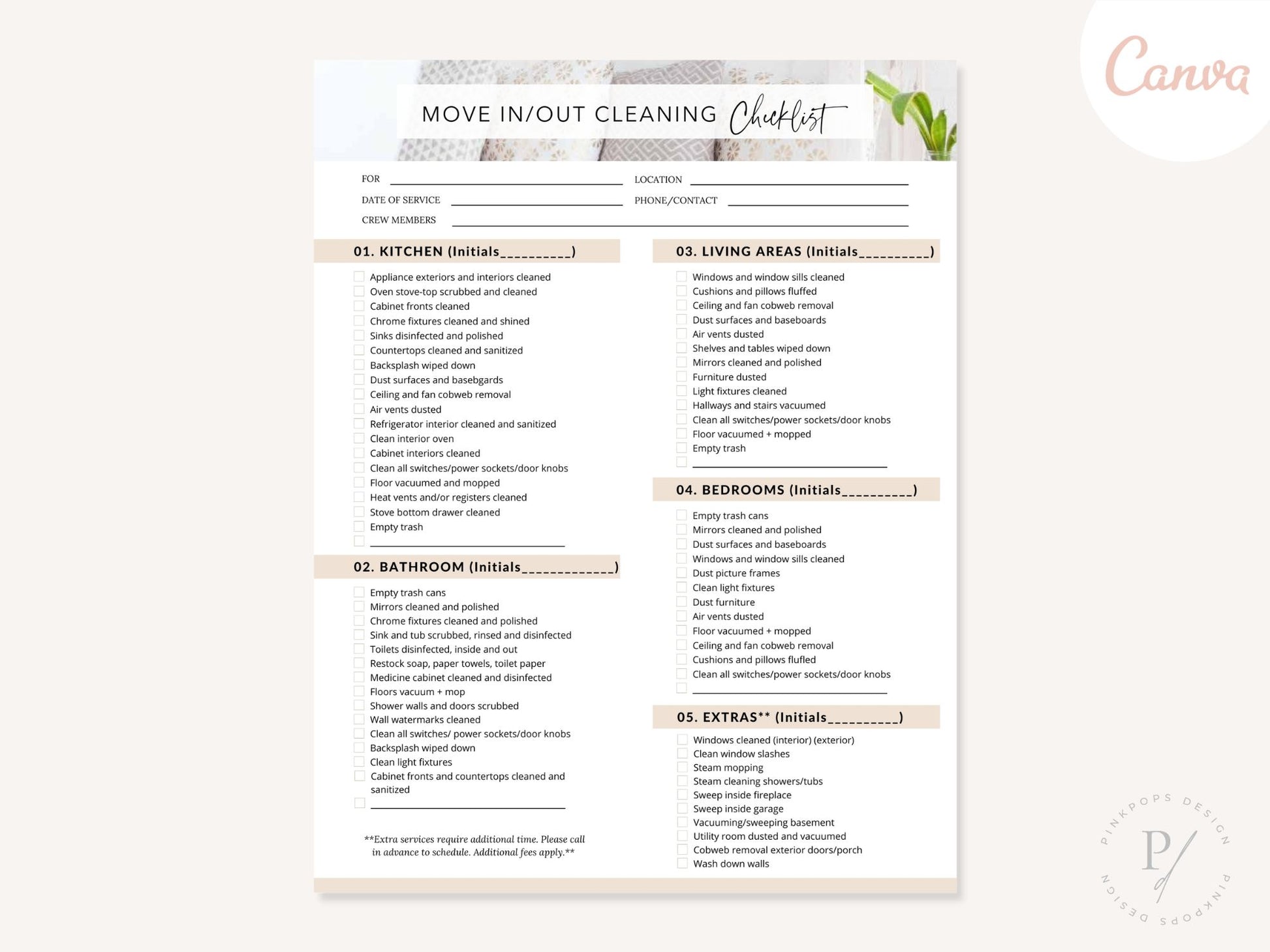 Move In and Out Cleaning Checklist - Editable template for ensuring a thorough and organized cleaning process during move-ins and move-outs, facilitating seamless transitions and a fresh start.