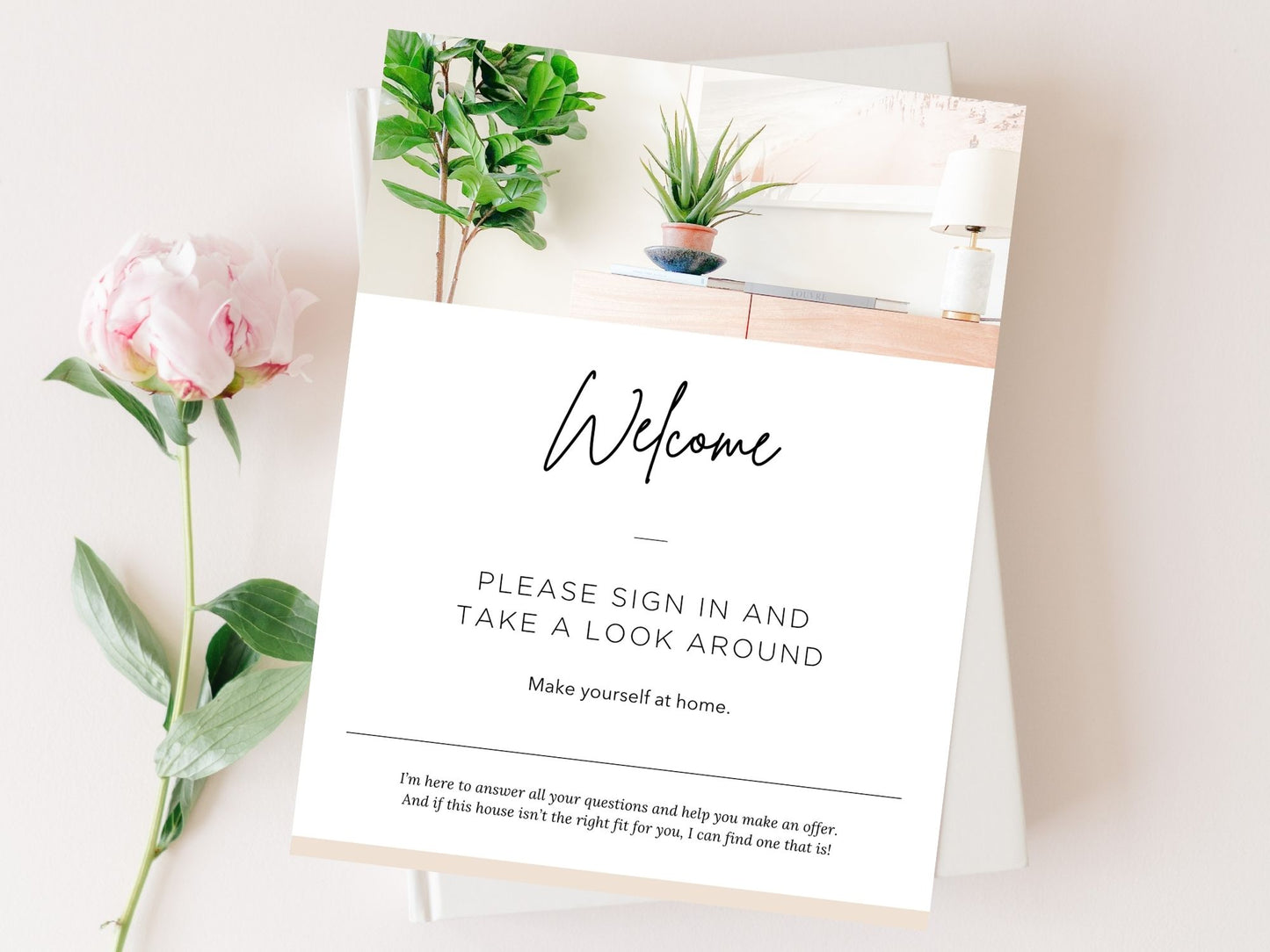 Real Estate Open House Welcome Sign - Professionally designed sign creating a warm and inviting atmosphere, guiding visitors through the property for an enhanced open house presentation.
