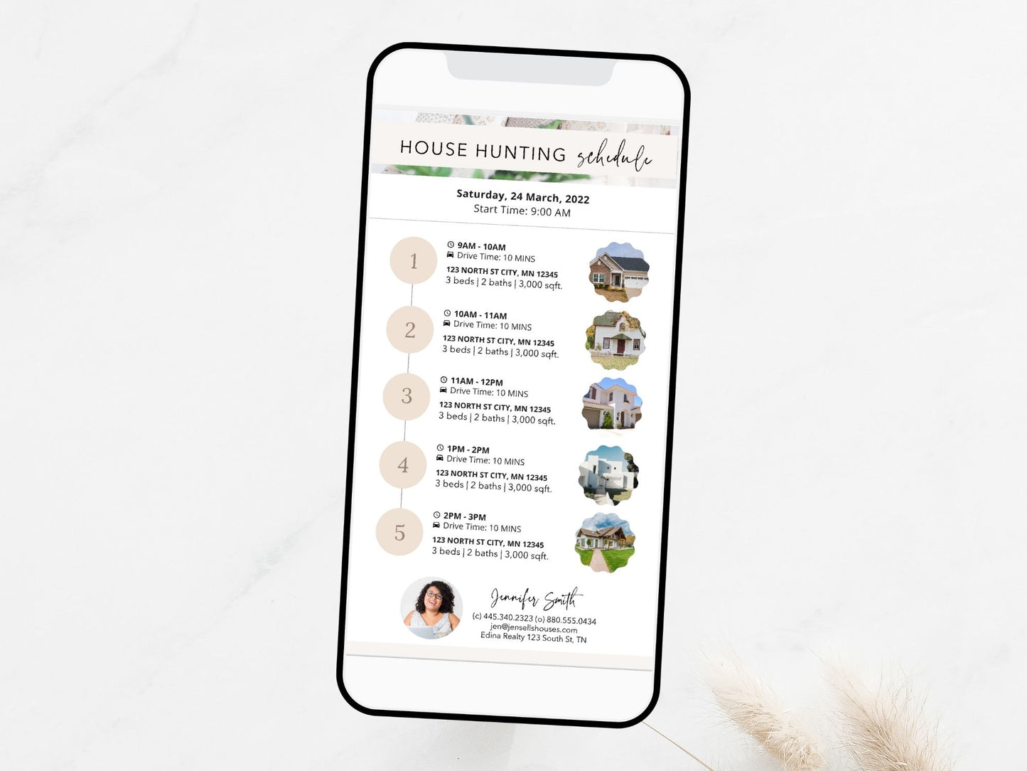 Real Estate Textable House Hunting Schedule - Simplify the house hunting experience with a digital schedule tool for convenient and organized assistance during the search for the perfect home.