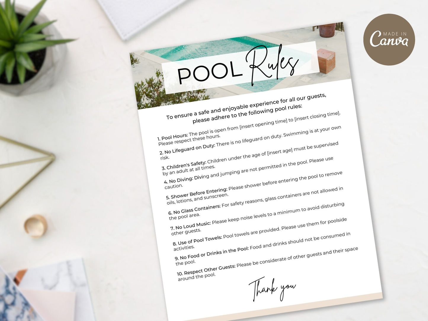 Pool Rules Airbnb Sign - Clear and visually appealing template for vacation rental pool guidelines.