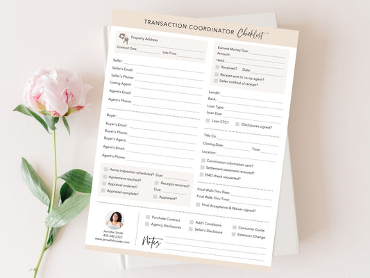 Real Estate Transaction Coordinator Checklist - Editable template for facilitating a smooth transaction process and guiding coordinators through essential tasks for successful real estate transactions.