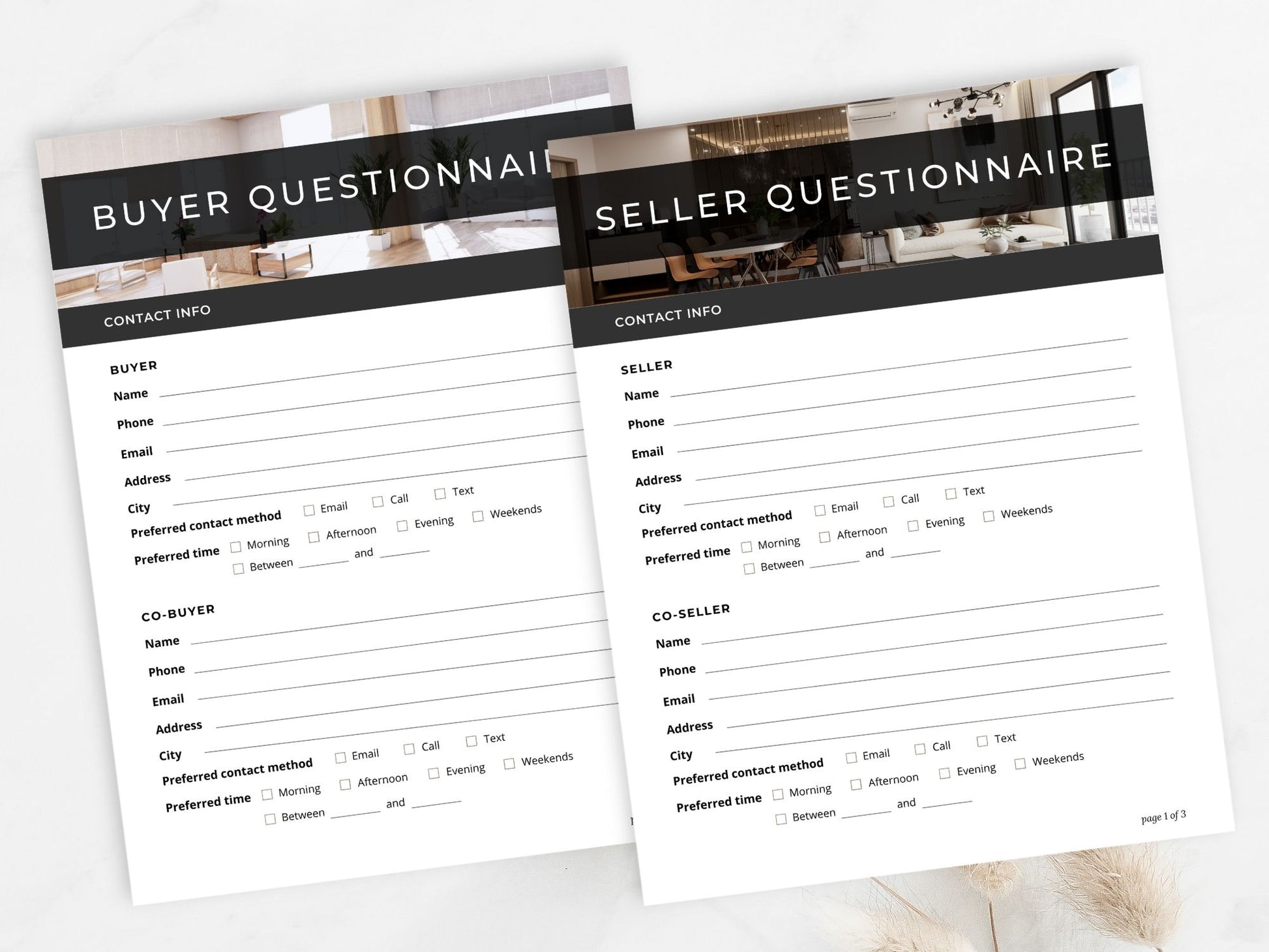Real Estate Black Buyer & Seller Questionnaire Bundle - Sophisticated and editable templates for efficient communication in a classic black color scheme.
