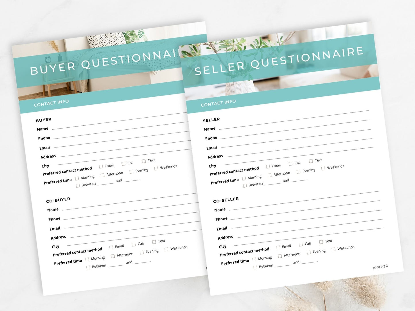Real Estate Teal Buyer & Seller Questionnaire Bundle - Comprehensive and editable templates for streamlined communication in the vibrant teal color scheme.