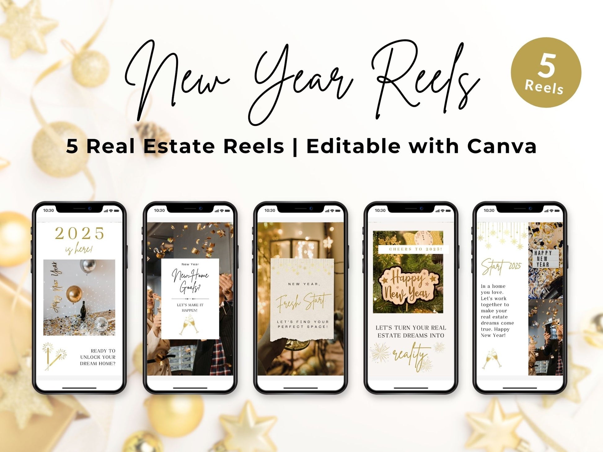 New Year-themed Instagram Reels templates for real estate marketing.