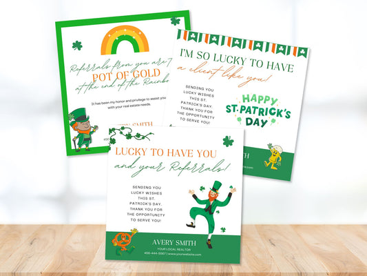 St. Patrick's Day Pop By Tags Bundle - Professionally designed real estate gift tags with festive St. Patrick's Day themes.