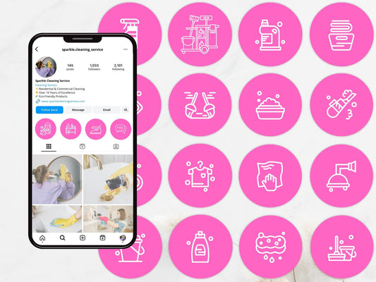 Pink White Cleaning Highlight Covers - Chic and professional icons for showcasing cleaning services on Instagram.