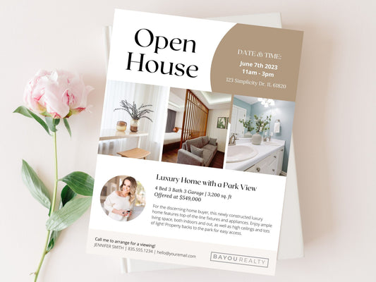 Real Estate Luxury Open House Flyer - Visually captivating tool for promoting high-end open house events in the luxury real estate market.