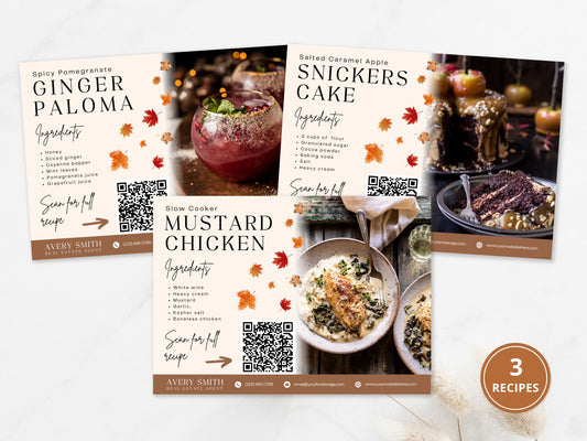 Fall Real Estate Recipe Postcards featuring seasonal recipes and real estate
promotional content.
