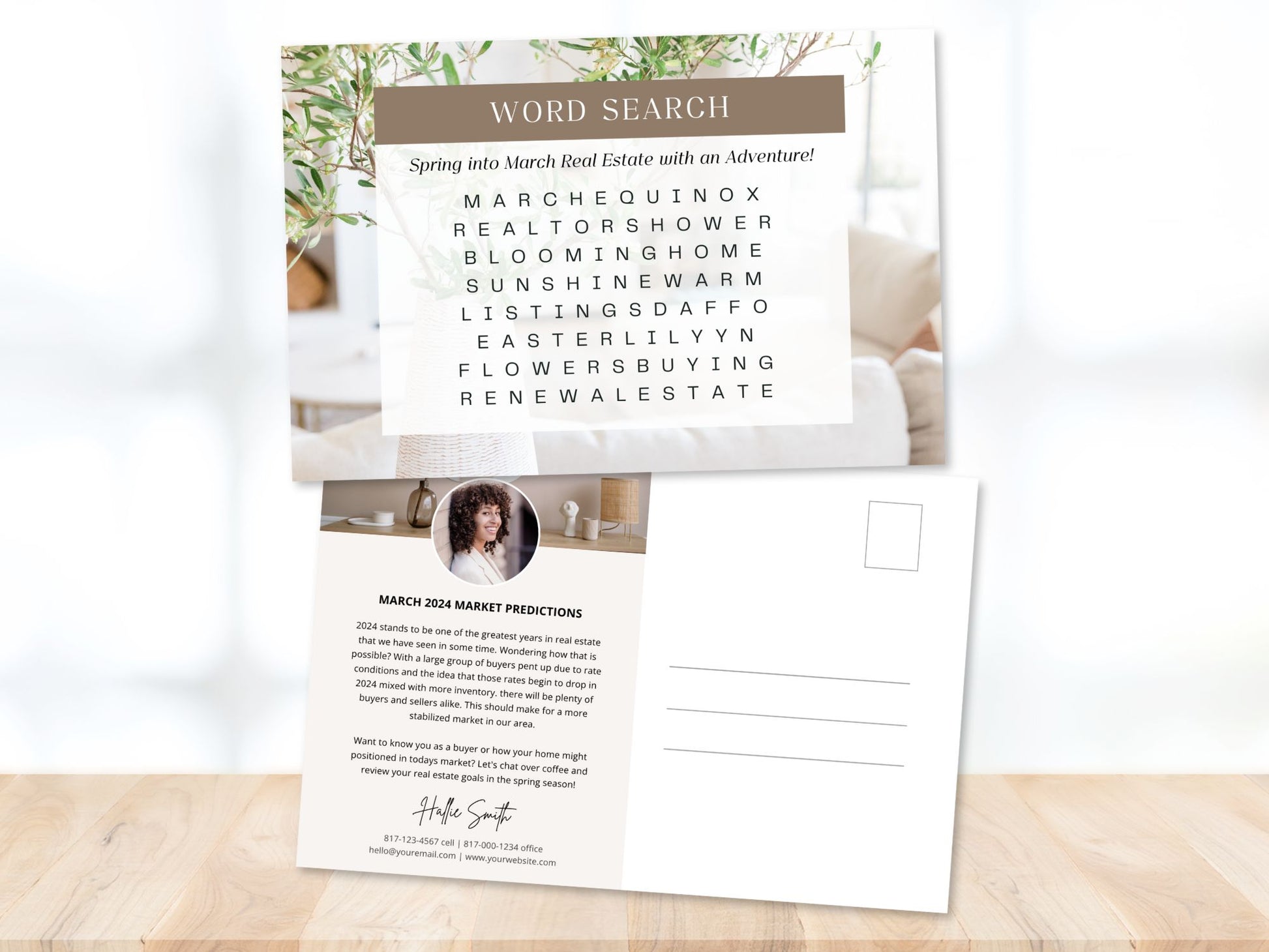 March Word Search Postcard - Professionally designed real estate postcard featuring a fun and interactive March-themed word search.