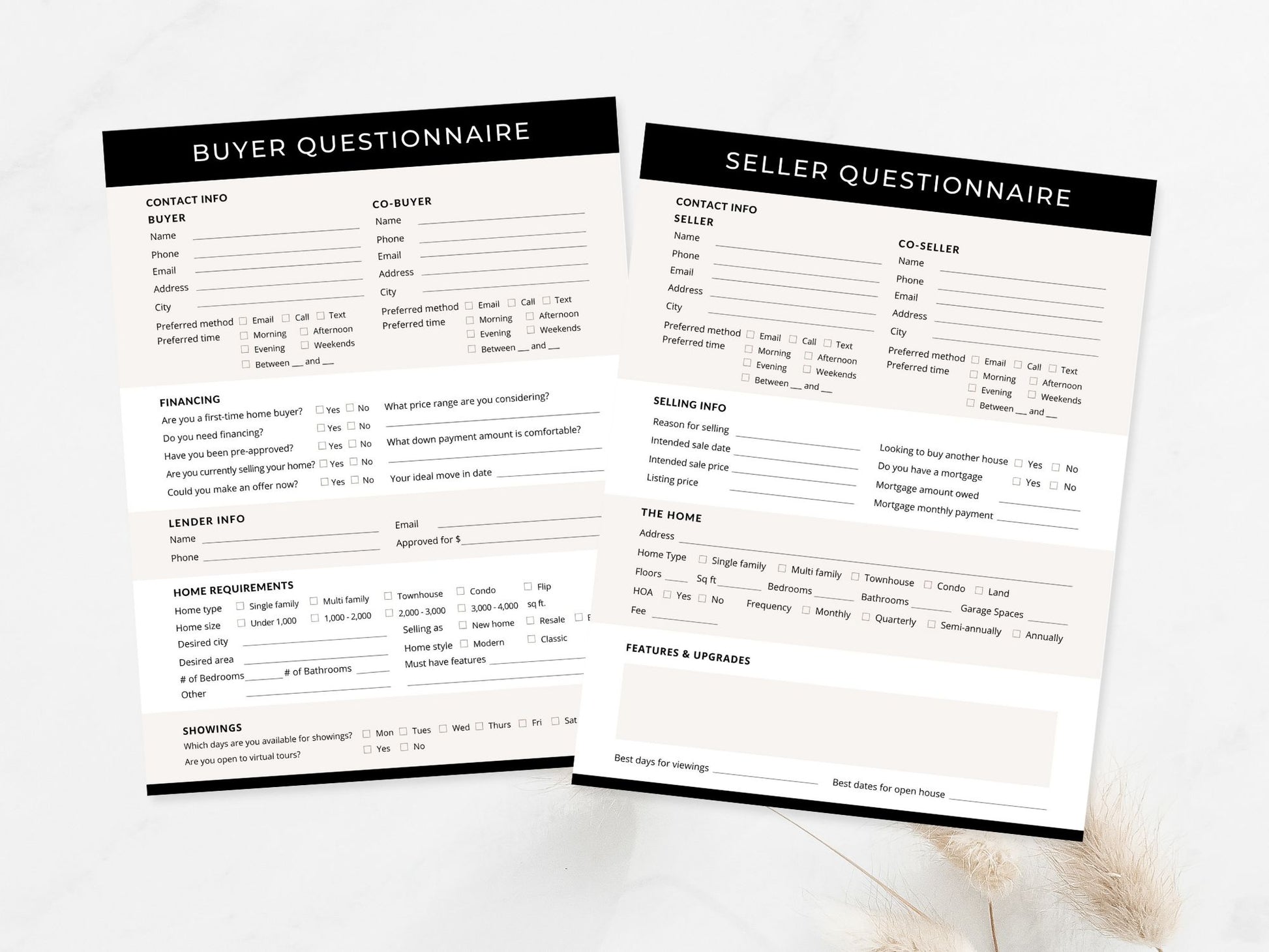 Luxury Black Buyer & Seller Questionnaire - High-end real estate template for elite property transactions.