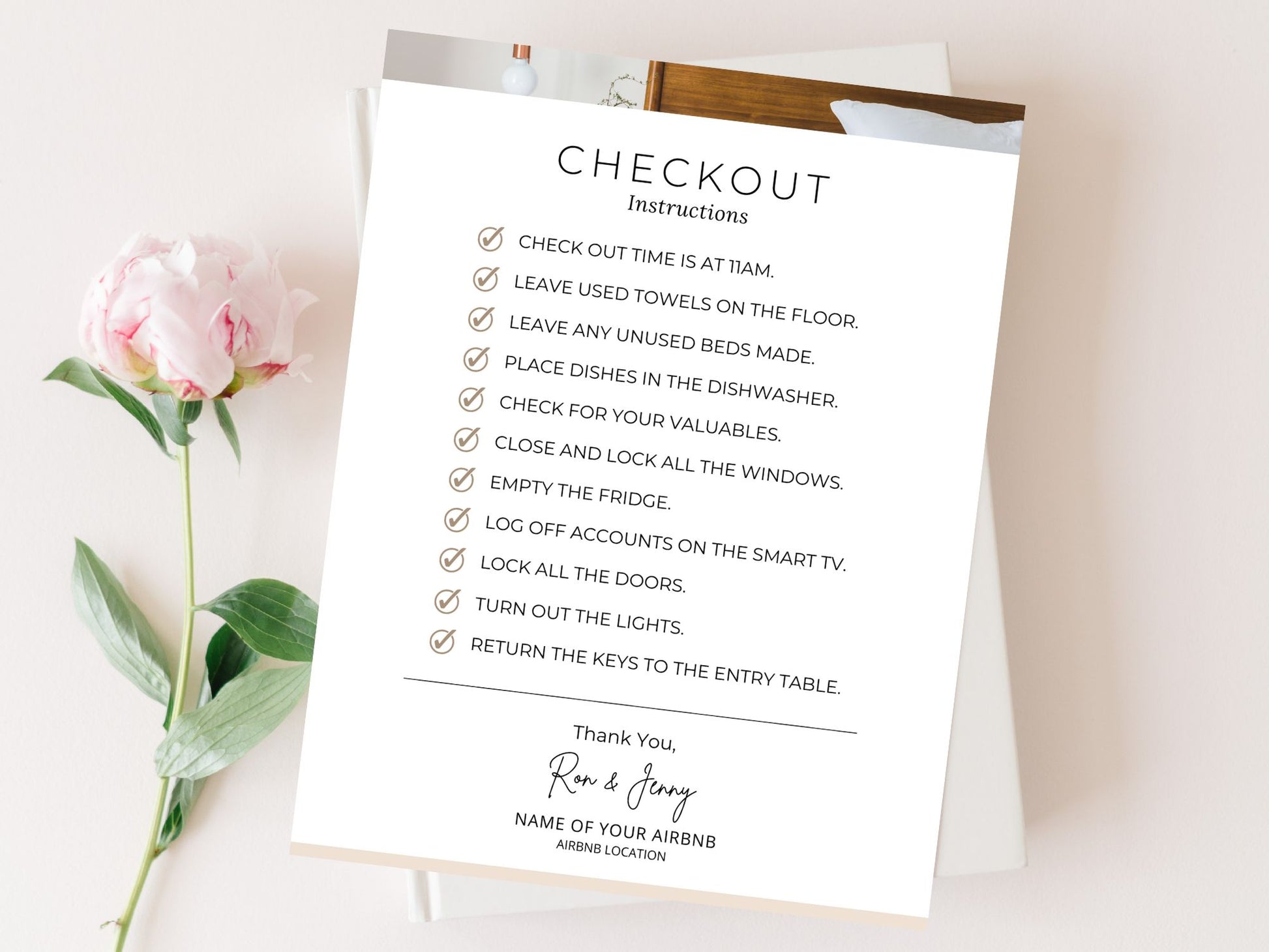 Airbnb Checkout Instructions - Editable and digital template for providing clear guidance for a hassle-free departure in your vacation rental.