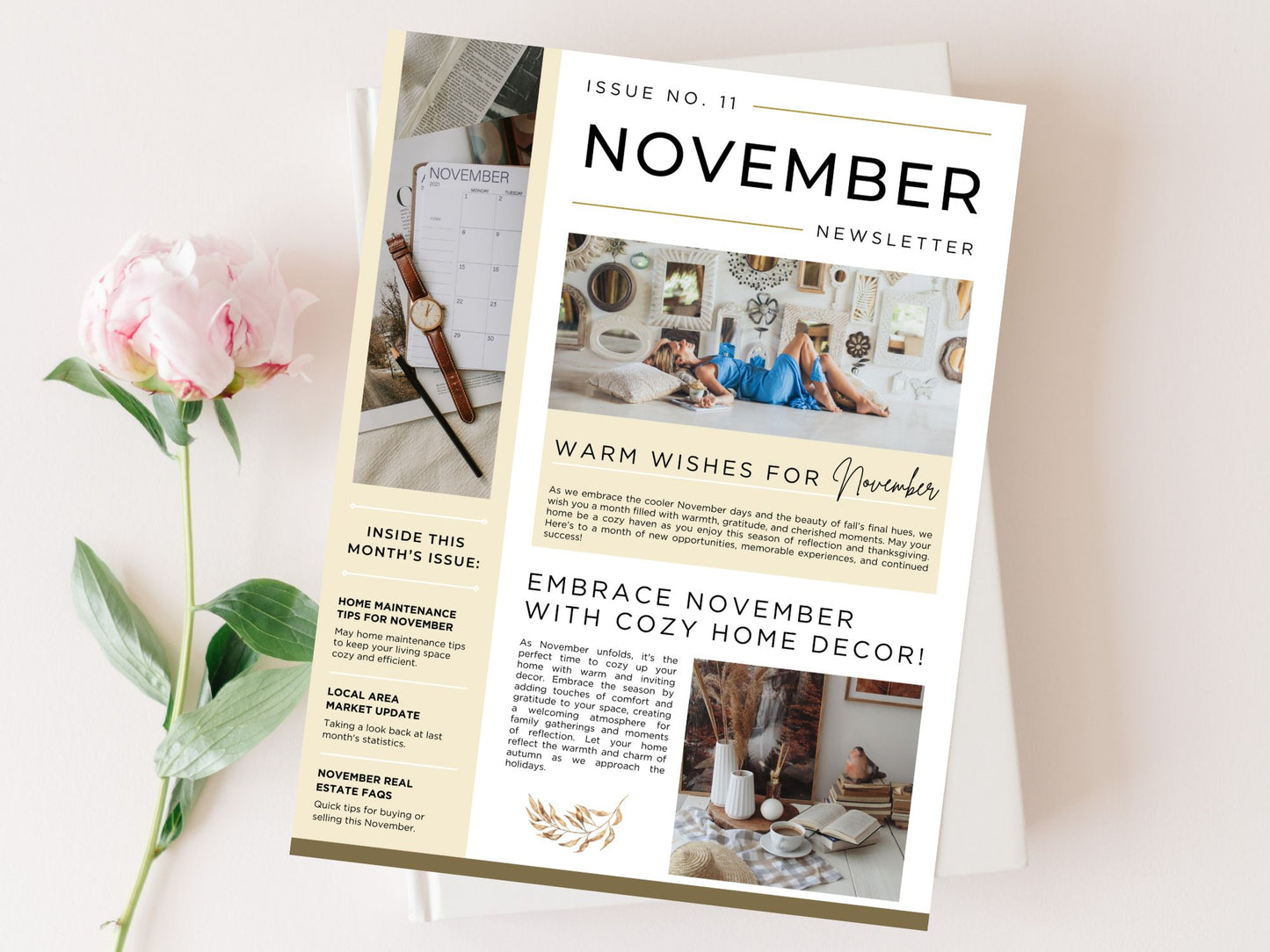 November Newsletter 2024 Vol 02 template for real estate professionals, featuring market updates and seasonal home maintenance tips.