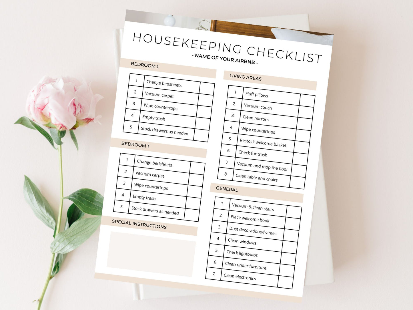 Airbnb Housekeeping Checklist - Comprehensive and editable template for maintaining cleanliness in your vacation rental property.