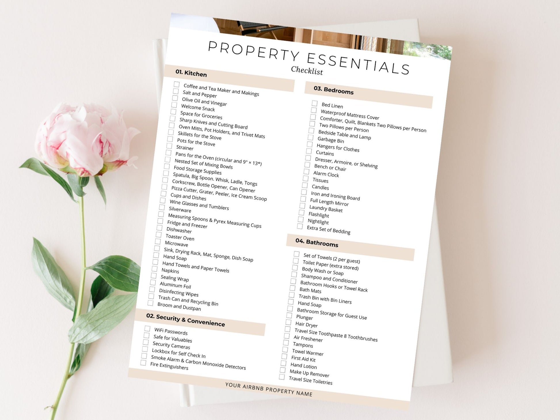 Airbnb Property Essentials Checklist - Comprehensive and editable template for ensuring essential amenities in your vacation rental property.