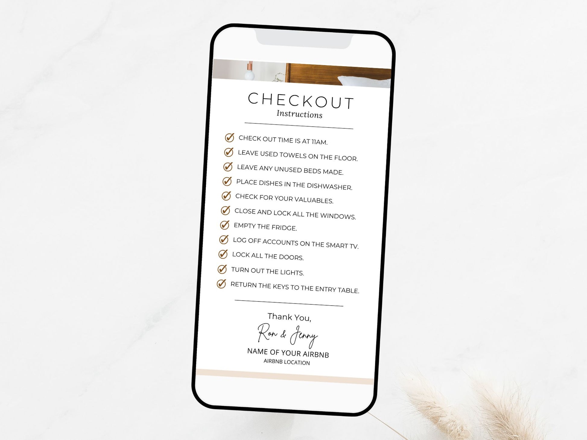 Textable Airbnb Checkout Instructions - Editable and digital template for providing clear guidance for a hassle-free departure in your vacation rental.