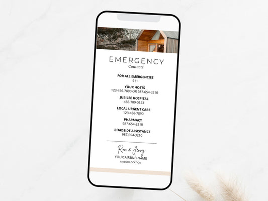 Textable Airbnb Emergency Contacts - Editable and digital template for prioritizing guest safety in your vacation rental.