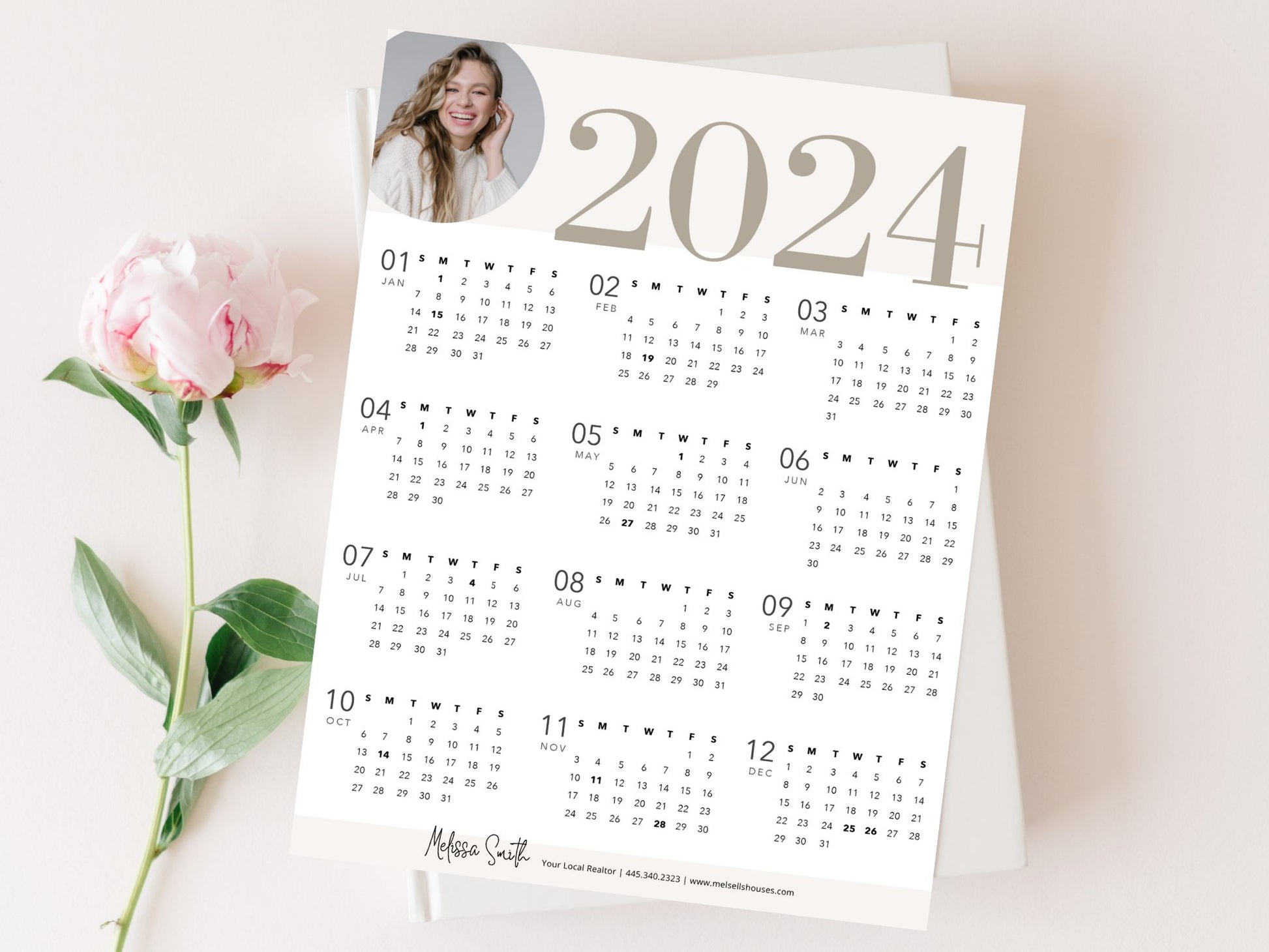 Real Estate 2024 Portrait Calendar - Professionally designed calendar offering a sleek and practical way to stay organized, promoting your real estate brand as a valuable client and colleague gift.