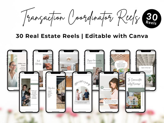 Instagram reel templates designed for transaction coordinators to educate and promote real estate closing services.