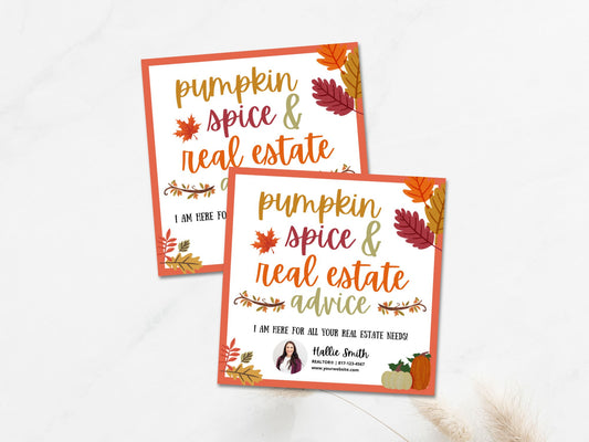 Real Estate Fall Pop By Tag - Beautifully designed tag for adding a touch of autumnal warmth to your pop-by gifts, creating a memorable and personalized connection with clients during the season of changing leaves.