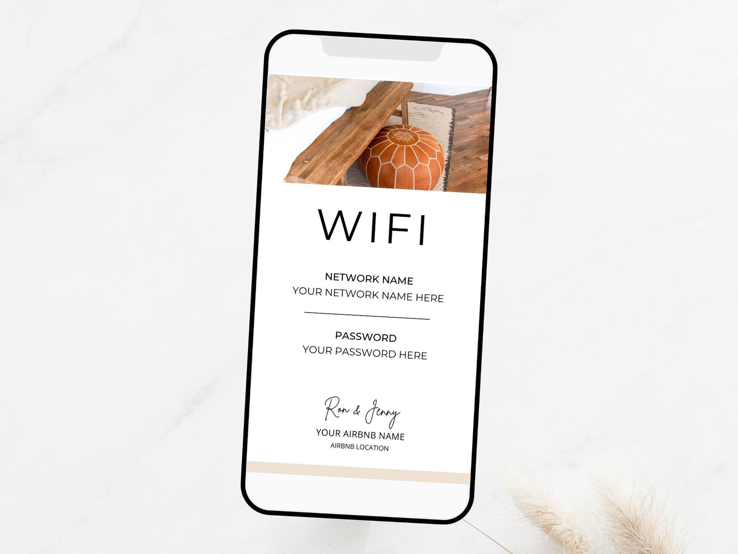 Textable Airbnb WiFi Password - Editable and digital template for seamless guest connectivity in your vacation rental.