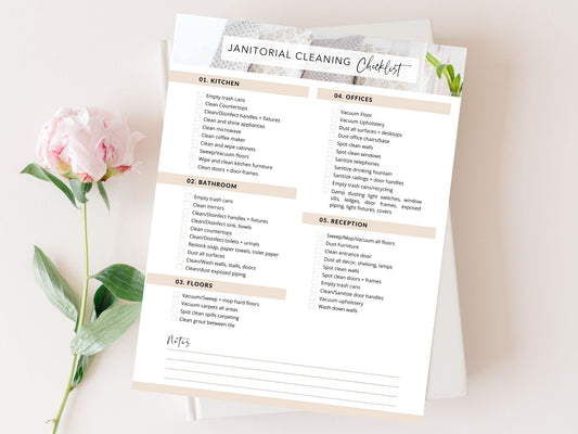Janitorial Cleaning Checklist - Editable template for ensuring a systematic approach to janitorial cleaning tasks, maintaining cleanliness and order in any facility.