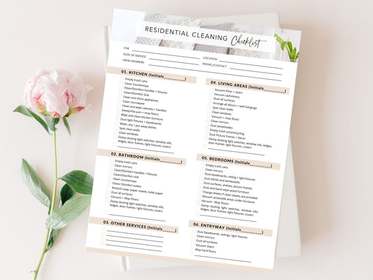  Residential Cleaning Checklist - Editable template for ensuring a thorough and efficient approach to residential cleaning services, providing an organized and exceptional cleaning experience.