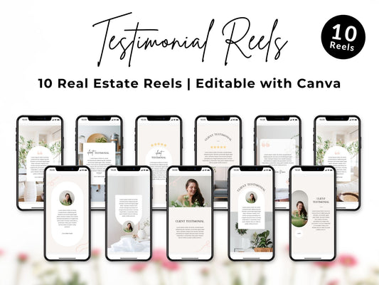 Instagram reel templates featuring client testimonials for real estate agents, designed to build trust and credibility.