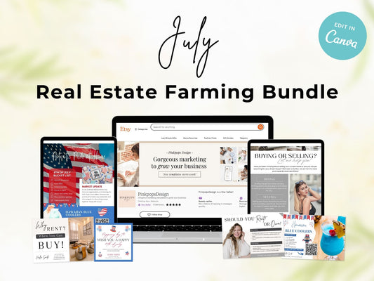 Real Estate July Farming Bundle - Comprehensive marketing materials for real estate farming campaigns.