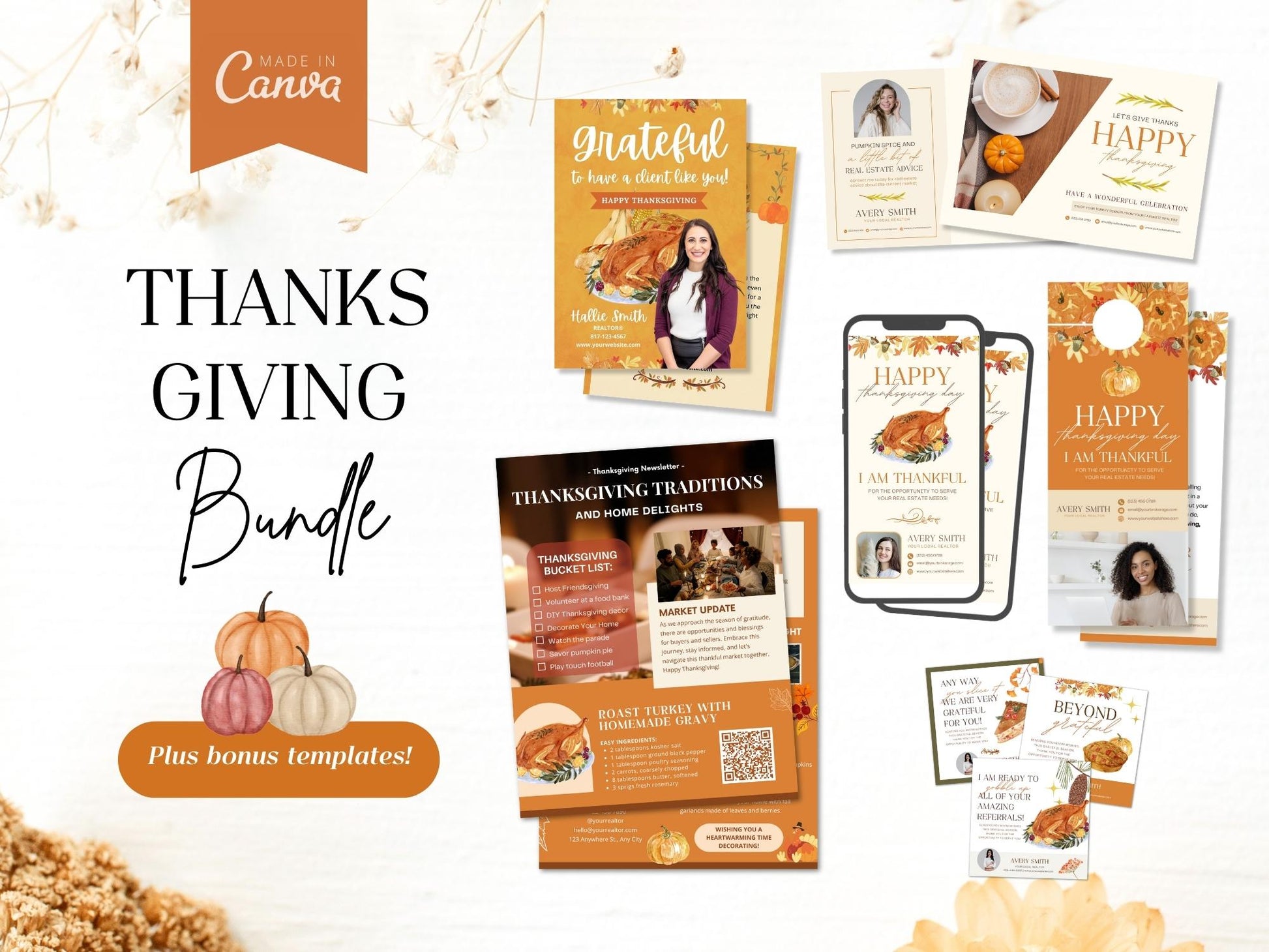 Real Estate Thanksgiving Bundle - Comprehensive collection of eye-catching designs for expressing gratitude and boosting your real estate marketing this Thanksgiving.